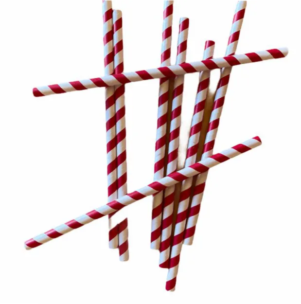 Słomki papierowe (czerwono - białe) - 8mm średnicy / 20cm długości