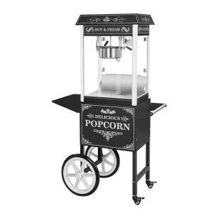 Maszyna do popcornu - z wózkiem - design retro - czarna