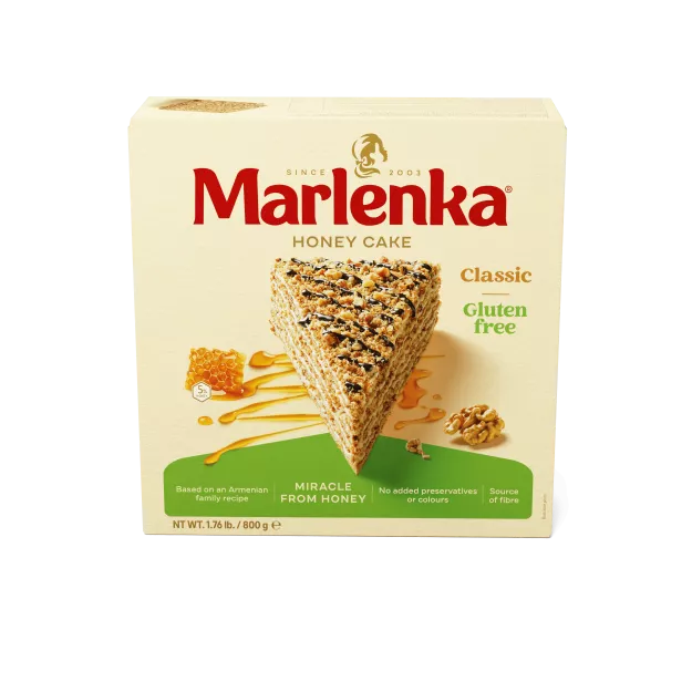 Bezglutenowy miodowy tort MARLENKA z orzechami włoskimi - 800g