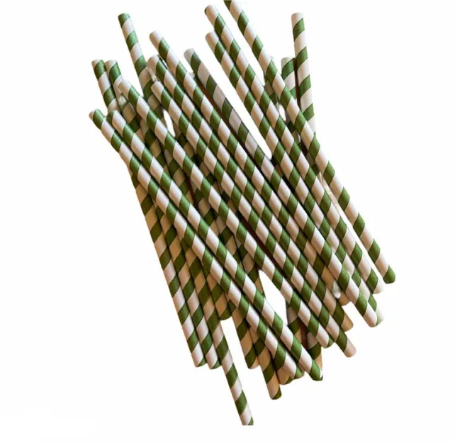 Słomki papierowe (zielono - białe ) - 8mm średnicy / 20cm długości