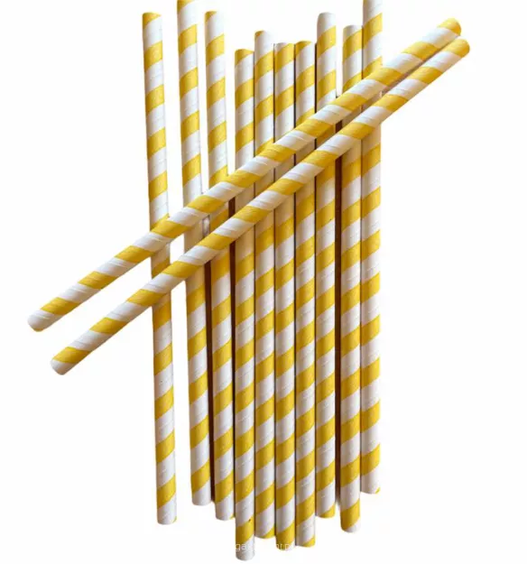 Słomki papierowe (żółto - białe) - 8mm średnicy / 20cm długości