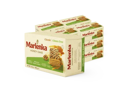 Bezglutenowy torcik miodowy MARLENKA z orzechami włoskimi - 100g x 16szt.